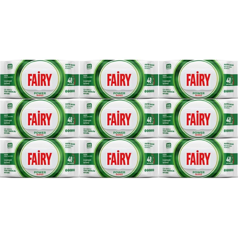 Fairy Yüzey Temizlik Havlusu 100 Yaprak Aktif Oksijen - Beyaz Sirke - Karbonat (9 Lu Set) 900 Yaprak