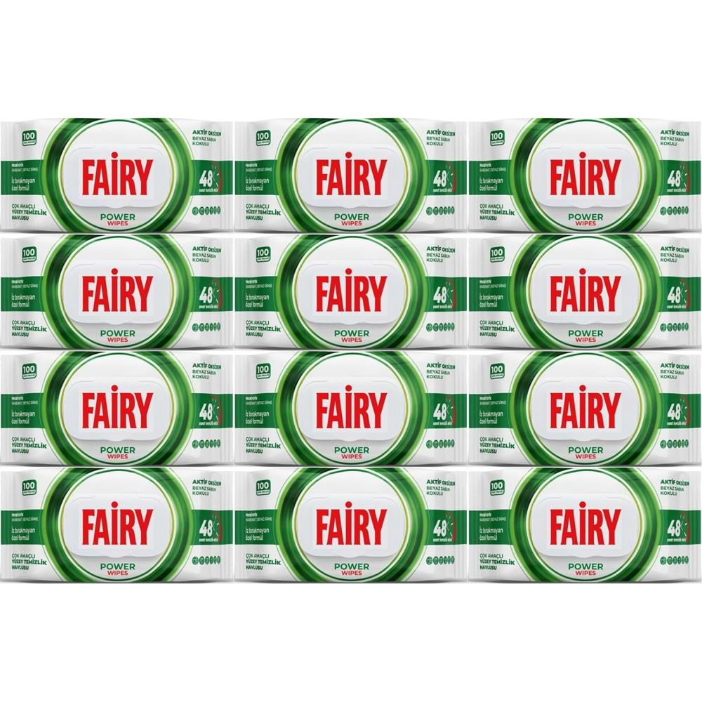 Fairy Yüzey Temizlik Havlusu 100 Yaprak Aktif Oksijen - Beyaz Sirke - Karbonat (12 Li Set) 1200 Yaprak