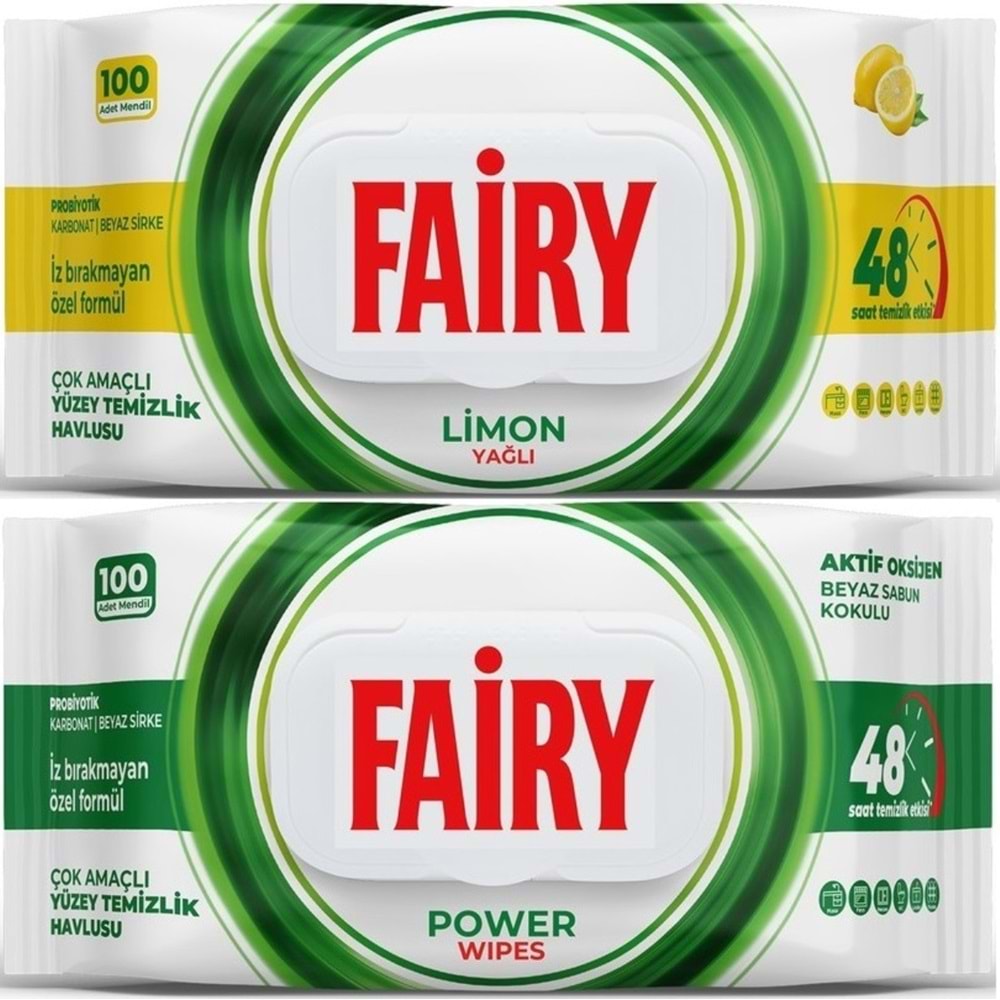 Fairy Yüzey Temizlik Havlusu 100 Yaprak Limon Yağlı & Aktif Oksijen (2 Li Set) 200 Yaprak Karma