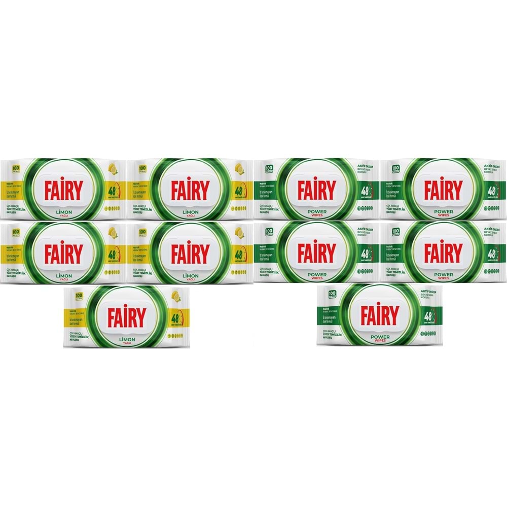 Fairy Yüzey Temizlik Havlusu 100 Yaprak Limon Yağlı & Aktif Oksijen (10 Lu Set) 1000 Yaprak Karma