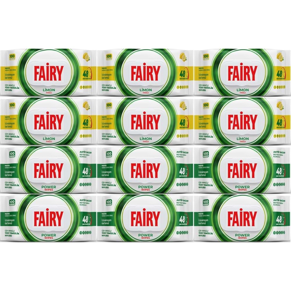 Fairy Yüzey Temizlik Havlusu 100 Yaprak Limon Yağlı & Aktif Oksijen (12 Li Set) 1200 Yaprak Karma