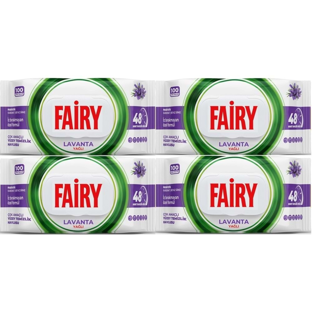 Fairy Yüzey Temizlik Havlusu 100 Yaprak Lavanta Yağlı - Beyaz Sirke - Karbonat (4 Lü Set) 400 Yaprak