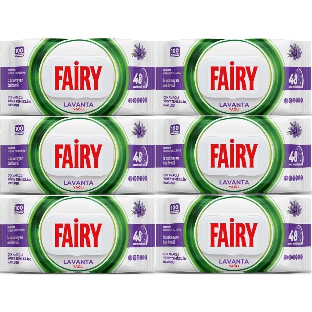 Fairy Yüzey Temizlik Havlusu 100 Yaprak Lavanta Yağlı - Beyaz Sirke - Karbonat (6 Lı Set) 600 Yaprak