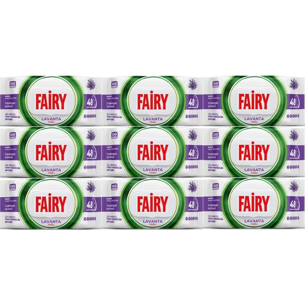 Fairy Yüzey Temizlik Havlusu 100 Yaprak Lavanta Yağlı - Beyaz Sirke - Karbonat (9 Lu Set) 900 Yaprak