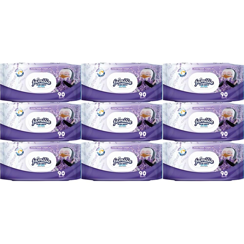Familia Islak Havlu Mendil Lavantanın Ferahlığı 90 Yaprak Plastik Kapaklı 9 Lu Set 810 Yaprak