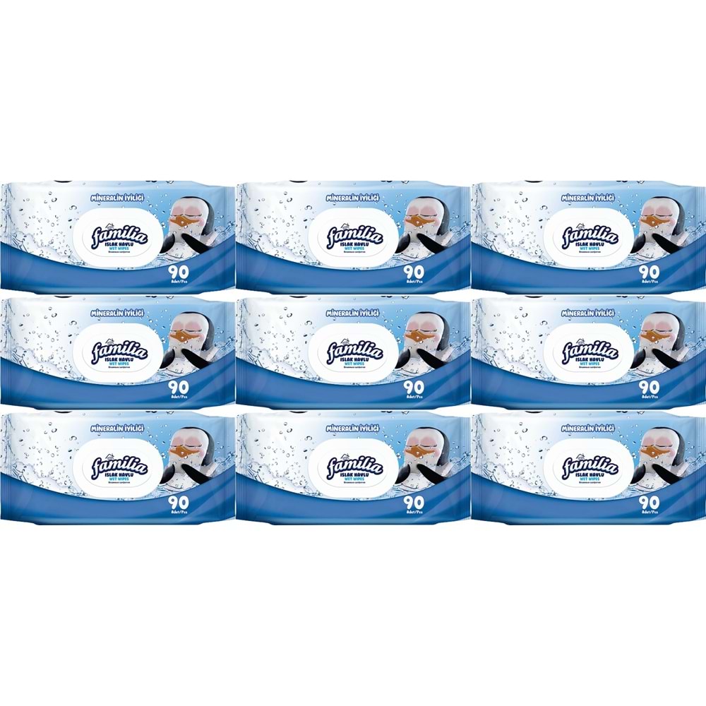 Familia Islak Havlu Mendil Mineralin İyiliği 90 Yaprak Plastik Kapaklı 9 Lu Set 810 Yaprak