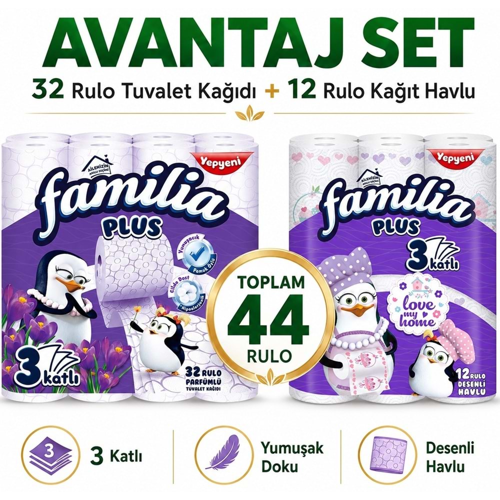 Familia Avantaj Set Plus Tuvalet Kağıdı 32 Li Rulo Sihirli Çiçekler + 12 Li Rulo Havlu Love My