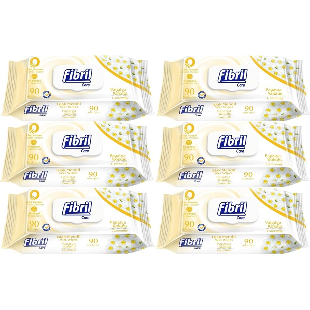 Fibril Islak Havlu Mendil 90 Yaprak Papatya Plastik Kapaklı (6 Lı Set) 540 Yaprak