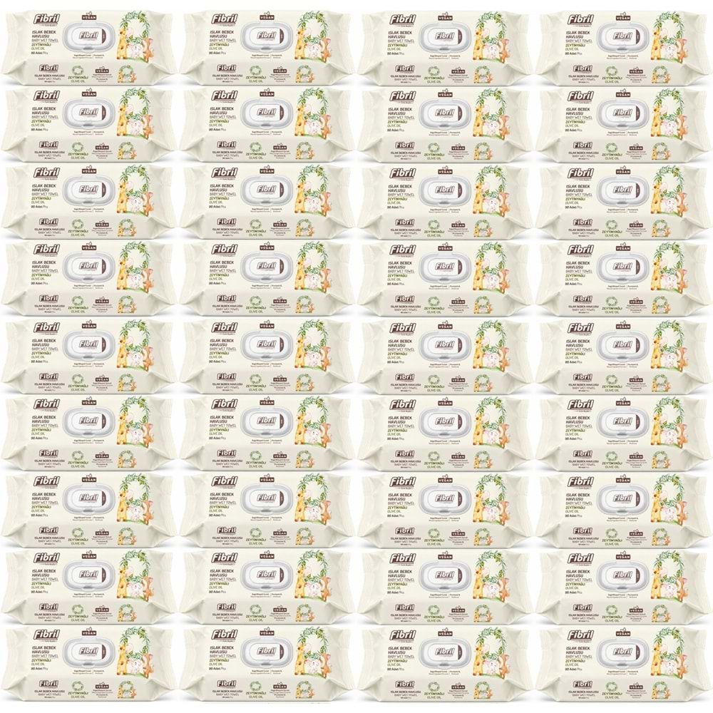 Fibril Islak Havlu Bebek Mendil 90 Yaprak Zeytinyağlı Plastik Kapaklı (36 Lı Set) 3240 Yaprak