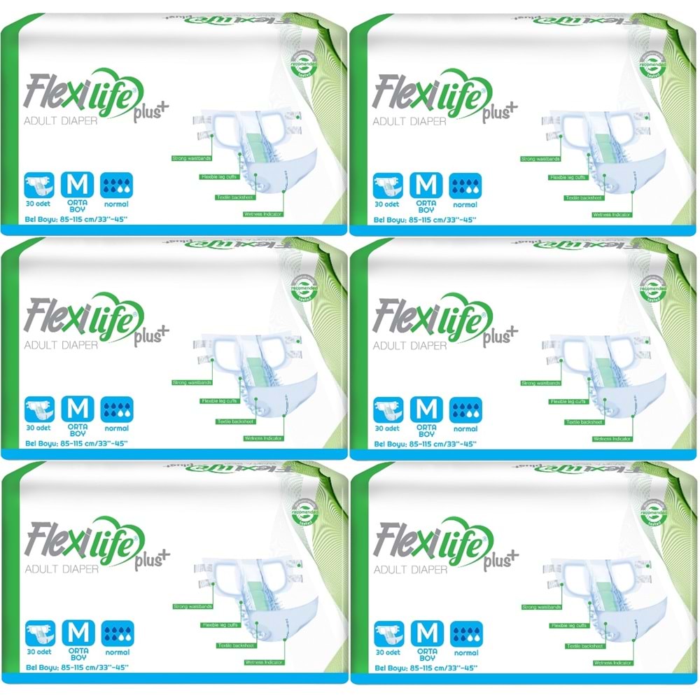 Flexi Life Yetişkin Hasta Bezi Bel Bantlı Tekstil Yüzeyli Medium Orta 180 Adet