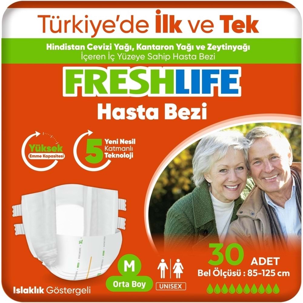 FreshLife Yetişkin Hasta Bezi Bantlı M - Medium - Orta 60 Adet (2PK*30)