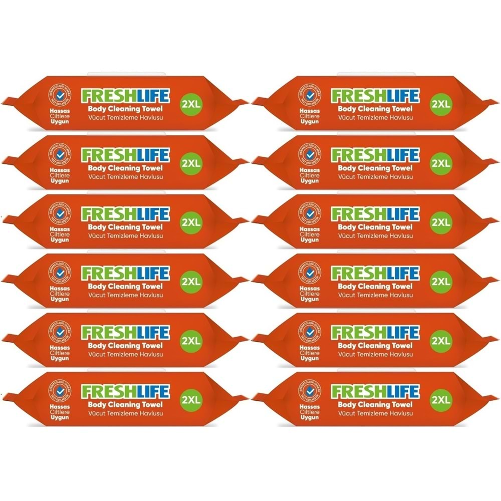 Freshlife Hasta Vücut Temizleme Islak Mendil Havlu 50 Yaprak XL (12 Li Set)