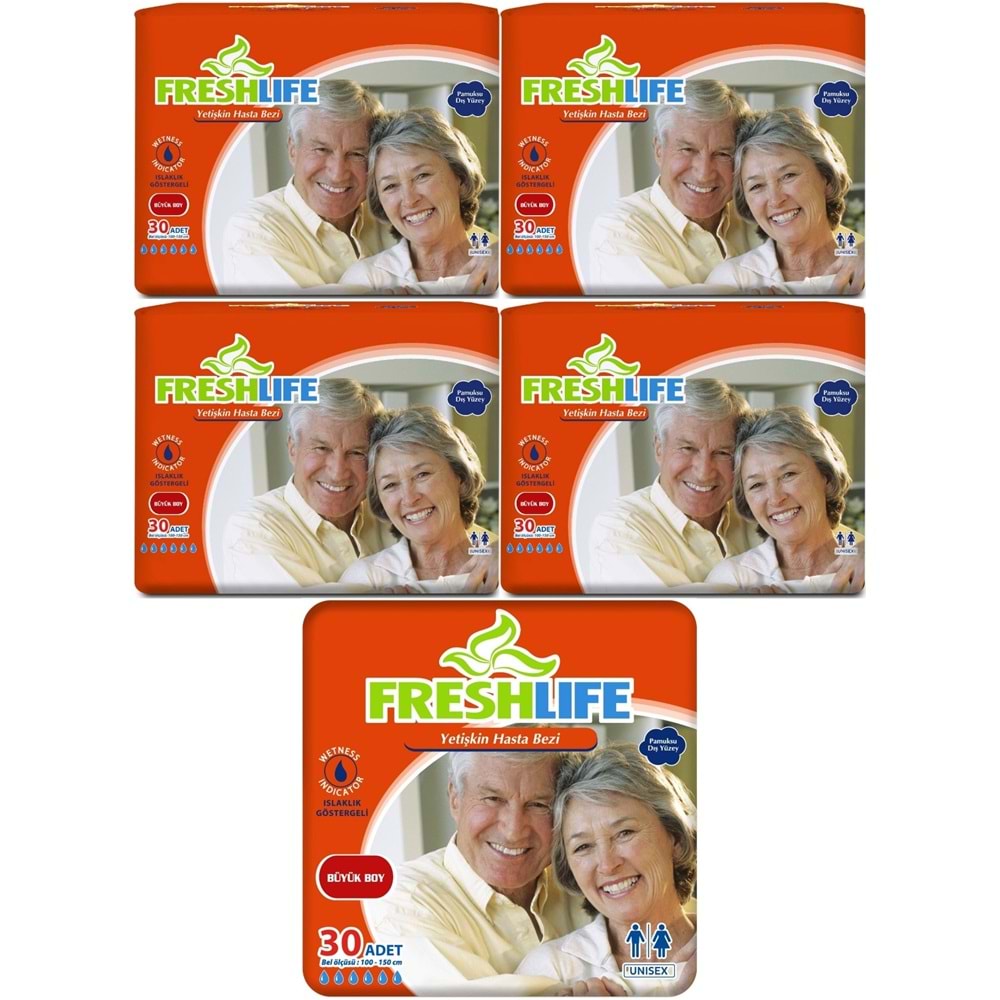 FreshLife Yetişkin Hasta Bezi Bel Bantlı L - Large - Büyük 150 Adet (5PK*30)