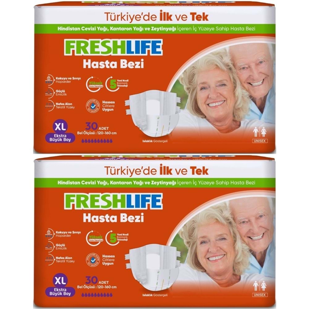 FreshLife Yetişkin Hasta Bezi Bel Bantlı XL - Ekstra Large - Extra Large 60 Adet (2PK*30)