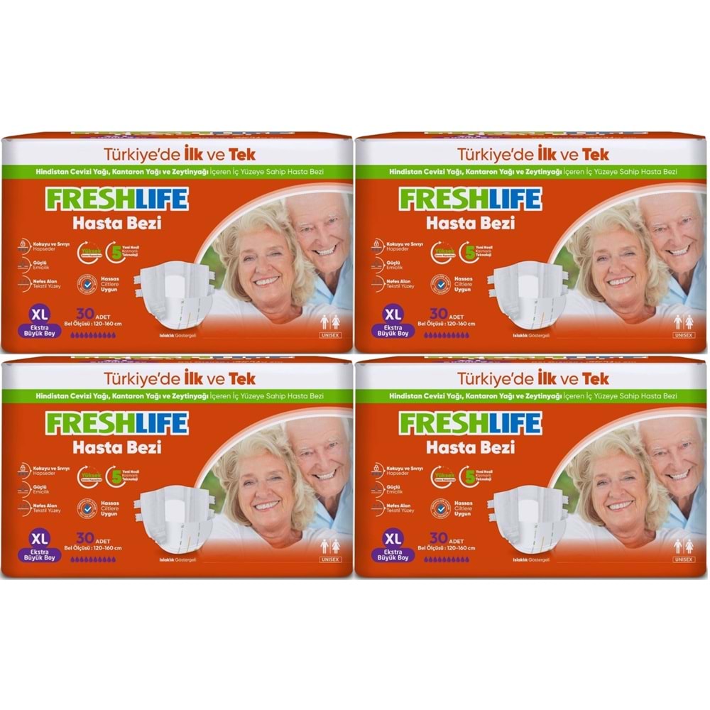 FreshLife Yetişkin Hasta Bezi Bel Bantlı XL - Ekstra Large - Extra Large 120 Adet (4PK*30)