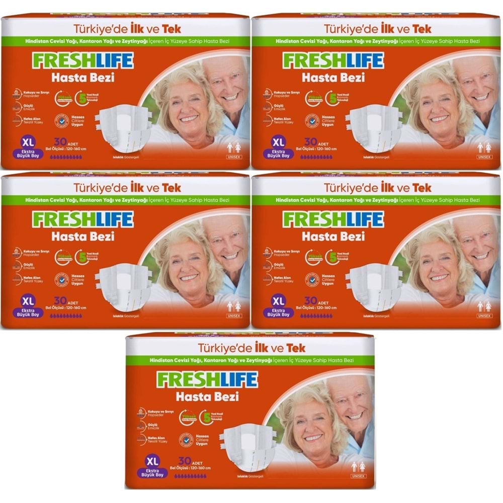 FreshLife Yetişkin Hasta Bezi Bel Bantlı XL - Ekstra Large - Extra Large 150 Adet (5PK*30)