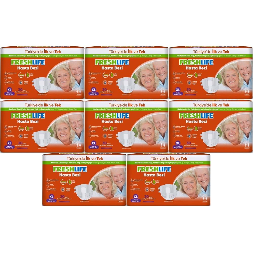 FreshLife Yetişkin Hasta Bezi Bel Bantlı XL - Ekstra Large - Extra Large 240 Adet (8PK*30)
