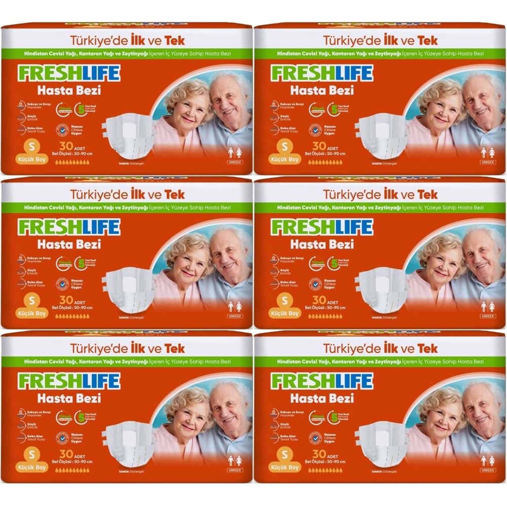 FreshLife Yetişkin Hasta Bezi Bel Bantlı S - Küçük - Small 180 Adet (6PK*30)