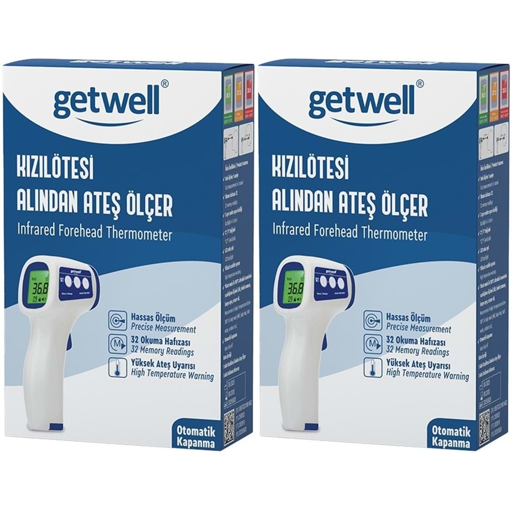 Getwell Ateş Ölçer Kızıl Ötesi Alından - Temassız - Uzaktan (Yetişkin & Bebek & Çocuk) (2 Li Set)