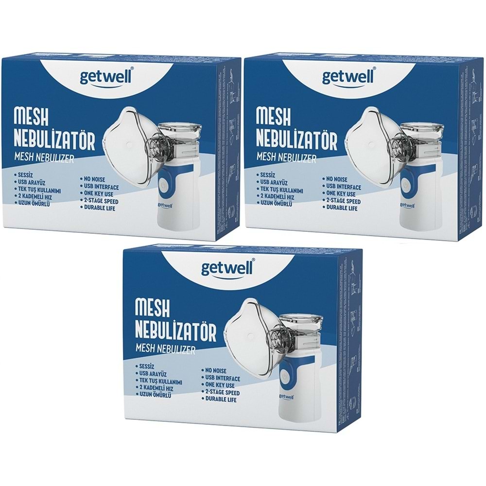 Getwell Mesh Nebulizatör Şarjlı - Sessiz - Taşınabilir (Yetişkinler ve Çocuklar için) (3 Lü Set)
