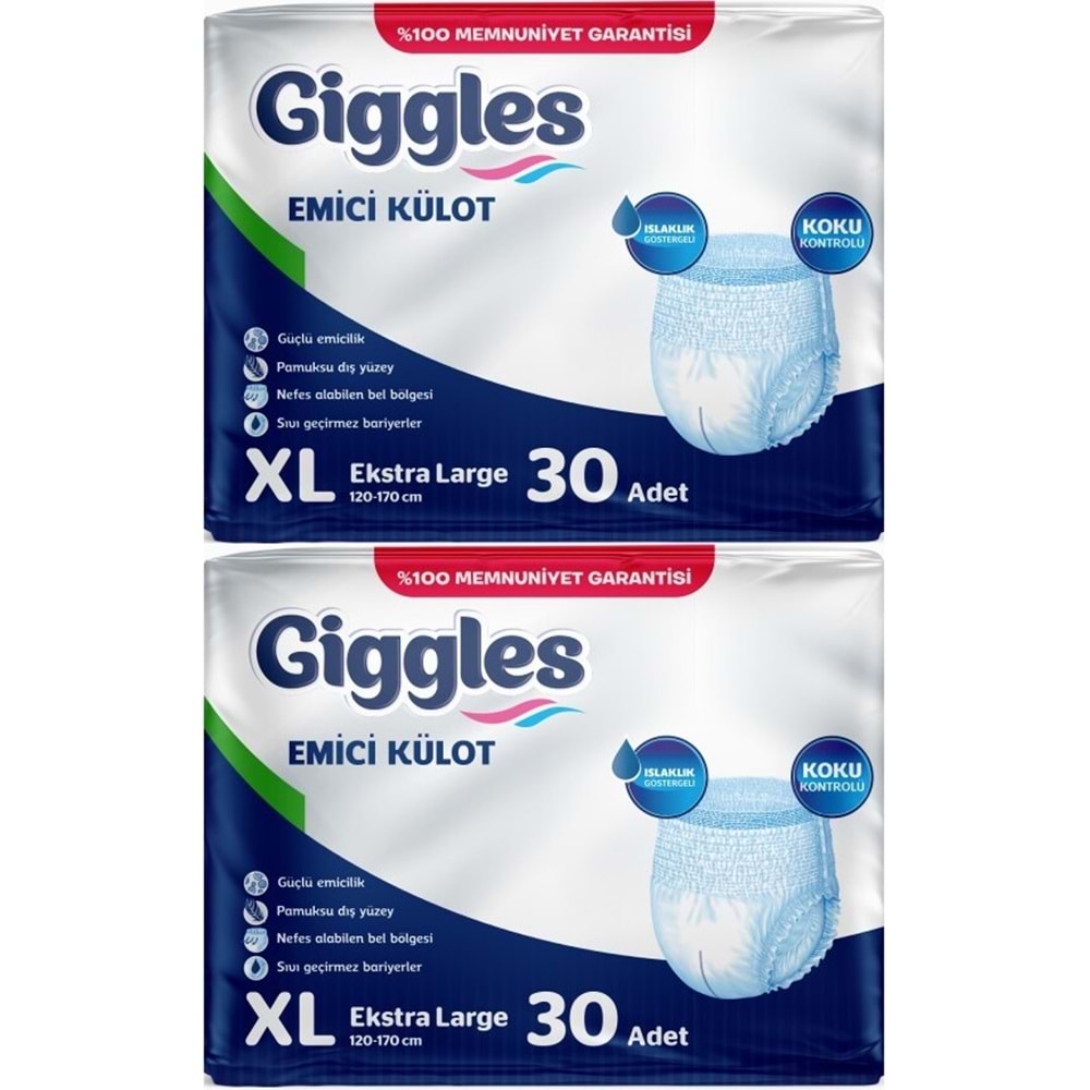 Giggles Hasta Bezi Yetişkin Emici Külot Ekstra Büyük (XL) 60 Adet (2Pk*30)