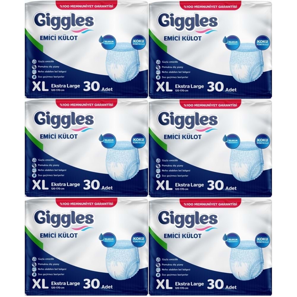 Giggles Hasta Bezi Yetişkin Emici Külot Ekstra Büyük (XL) 180 Adet (6PK*30)