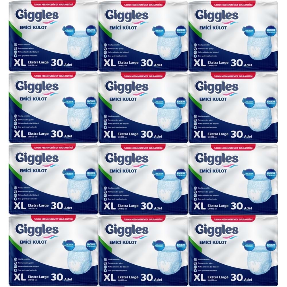 Giggles Hasta Bezi Yetişkin Emici Külot Ekstra Büyük (XL) 360 Adet (12Pk*30)