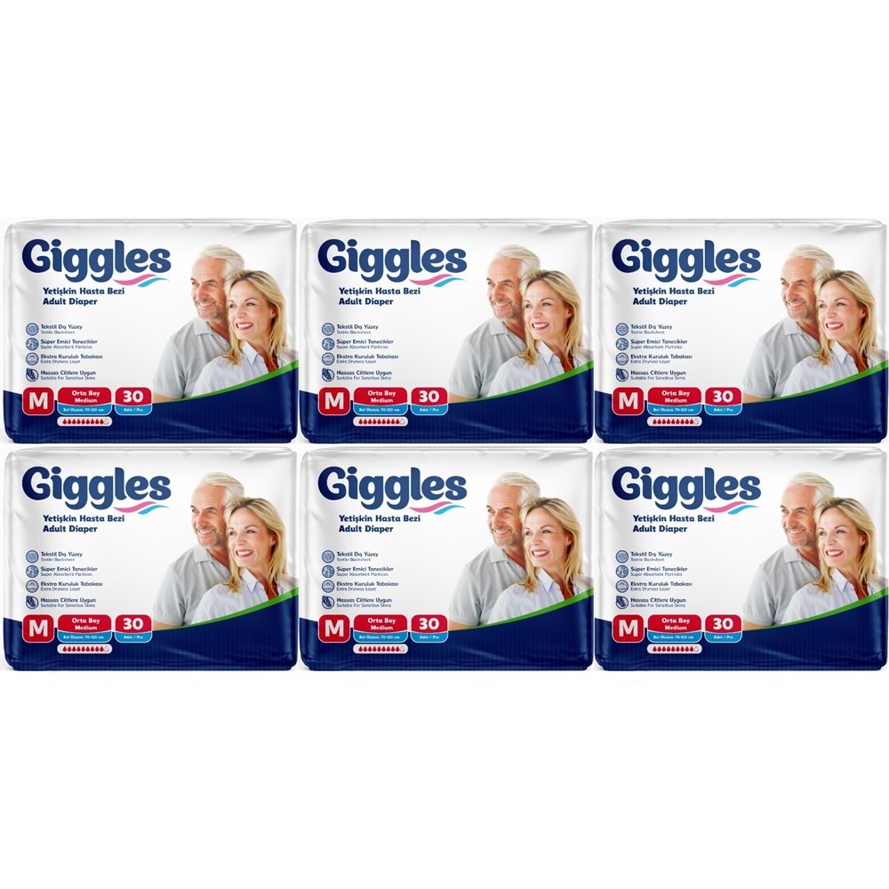 Giggles Hasta Bezi Yetişkin Bel Bantlı Tekstil Yüzey Orta - Medium (M) 180 Adet (6PK*30)