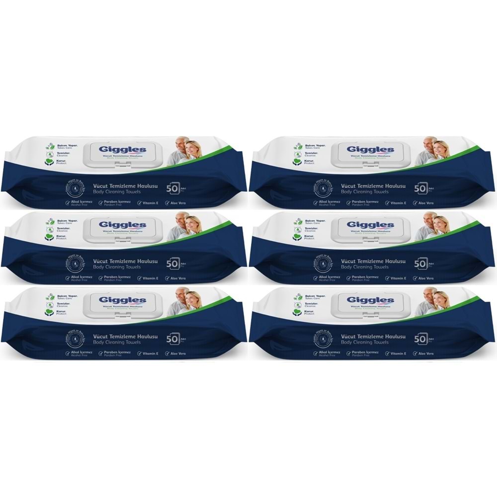 Giggles Yetişkin Vücut Temizleme Islak Mendil Havlu 300 Yaprak XL (Beyaz Sabun Kokulu) (6PK*50)