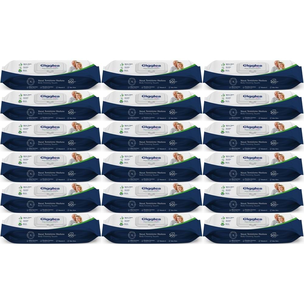 Giggles Yetişkin Vücut Temizleme Islak Mendil Havlu 900 Yaprak XL (Beyaz Sabun Kokulu) (18PK*50)