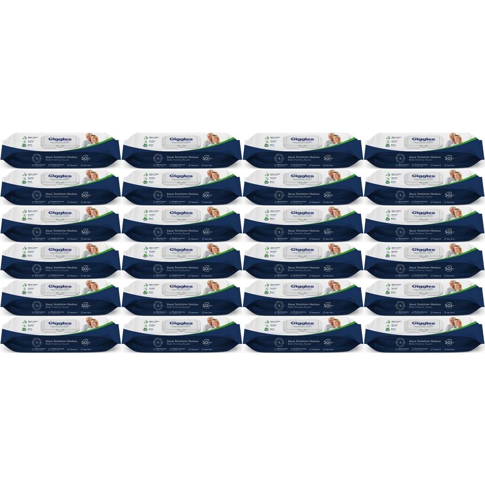 Giggles Yetişkin Vücut Temizleme Islak Mendil Havlu 1200 Yaprak XL (Beyaz Sabun Kokulu) (24PK*50)