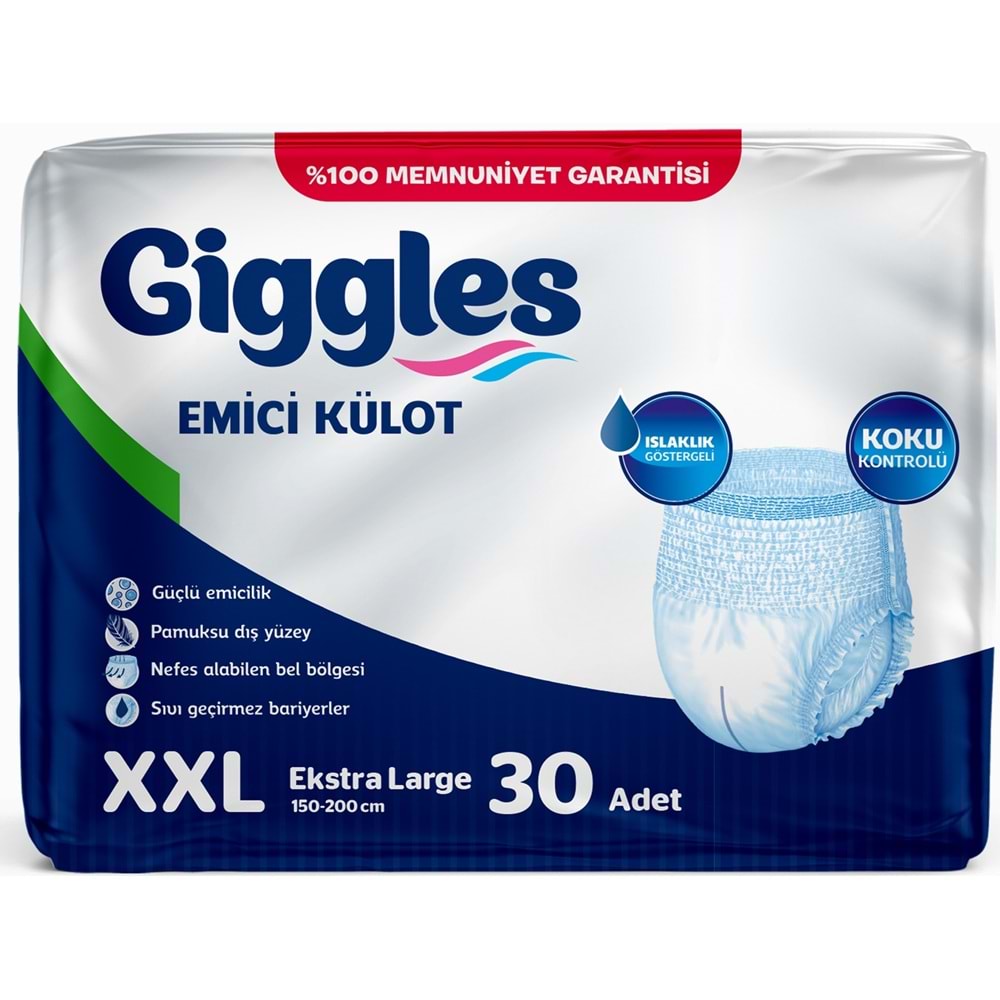 Giggles Yetişkin Bezi Emici Külot Ekstra Büyük (XXL) (Bel Ölçüsü 150 - 200 CM) 150 Adet