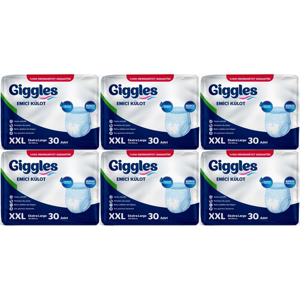 Giggles Yetişkin Bezi Emici Külot Ekstra Büyük (XXL) (Bel Ölçüsü 150 - 200 CM) 180 Adet