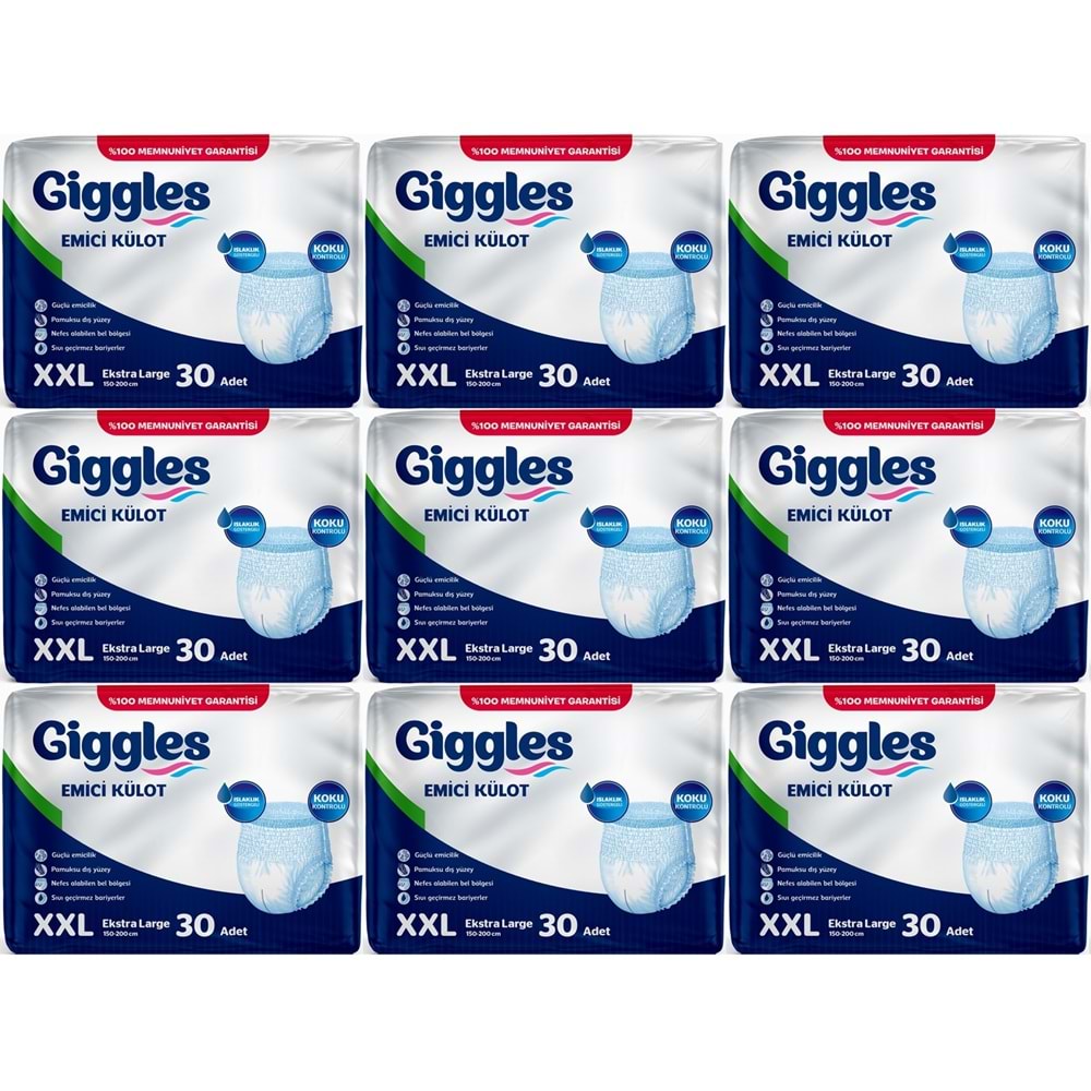Giggles Yetişkin Bezi Emici Külot XXL - Extra Büyük (Bel Ölçüsü 150 - 200 CM) 270 Adet
