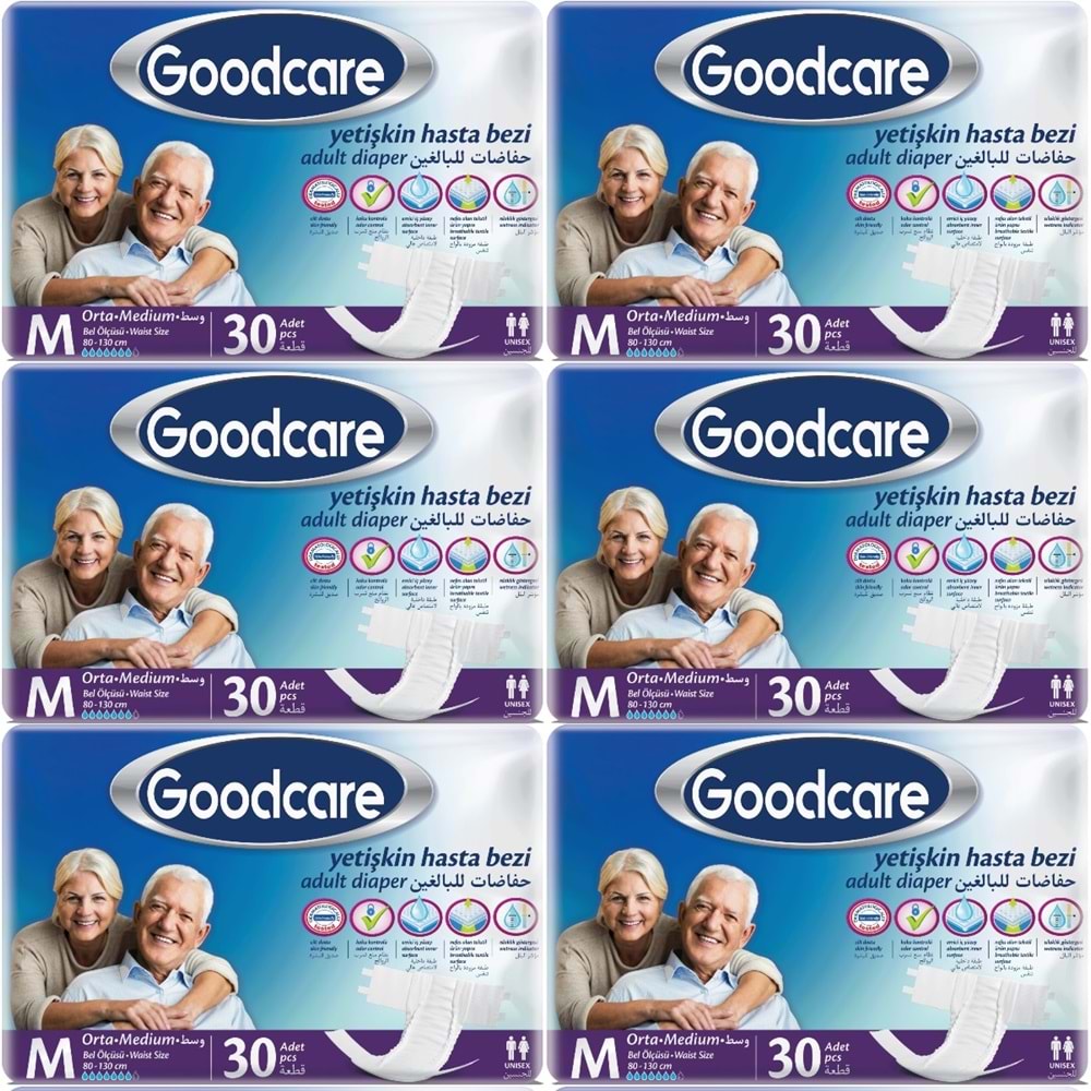 Goodcare Hasta Bezi Yetişkin Bel Bantlı Tekstil Yüzey M Medium - Orta 180 Adet (6PK*30)
