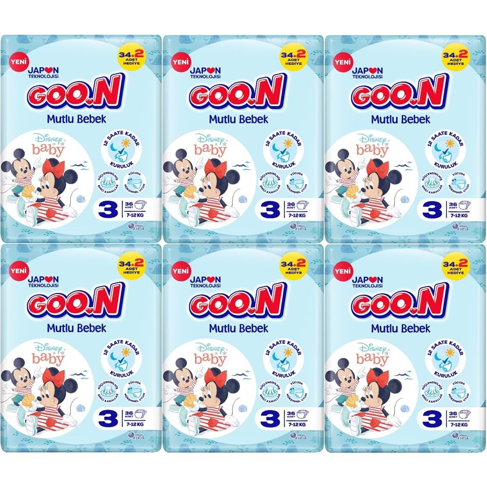 Goon Mutlu Bebek Bebek Bezi Beden:3 (7-12Kg) Midi 216 Adet Jumbo Ekstra Pk