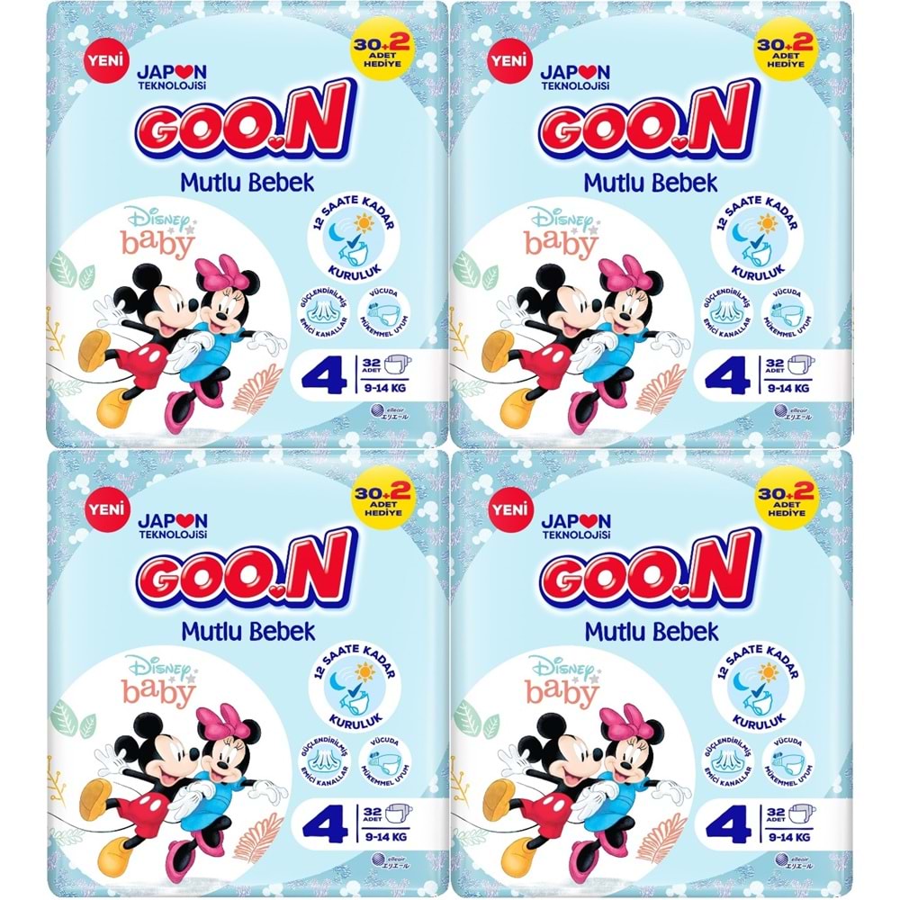 Goon Mutlu Bebek Bebek Bezi Beden:4 (9-14Kg) Maxi 128 Adet Jumbo Aylık Pk