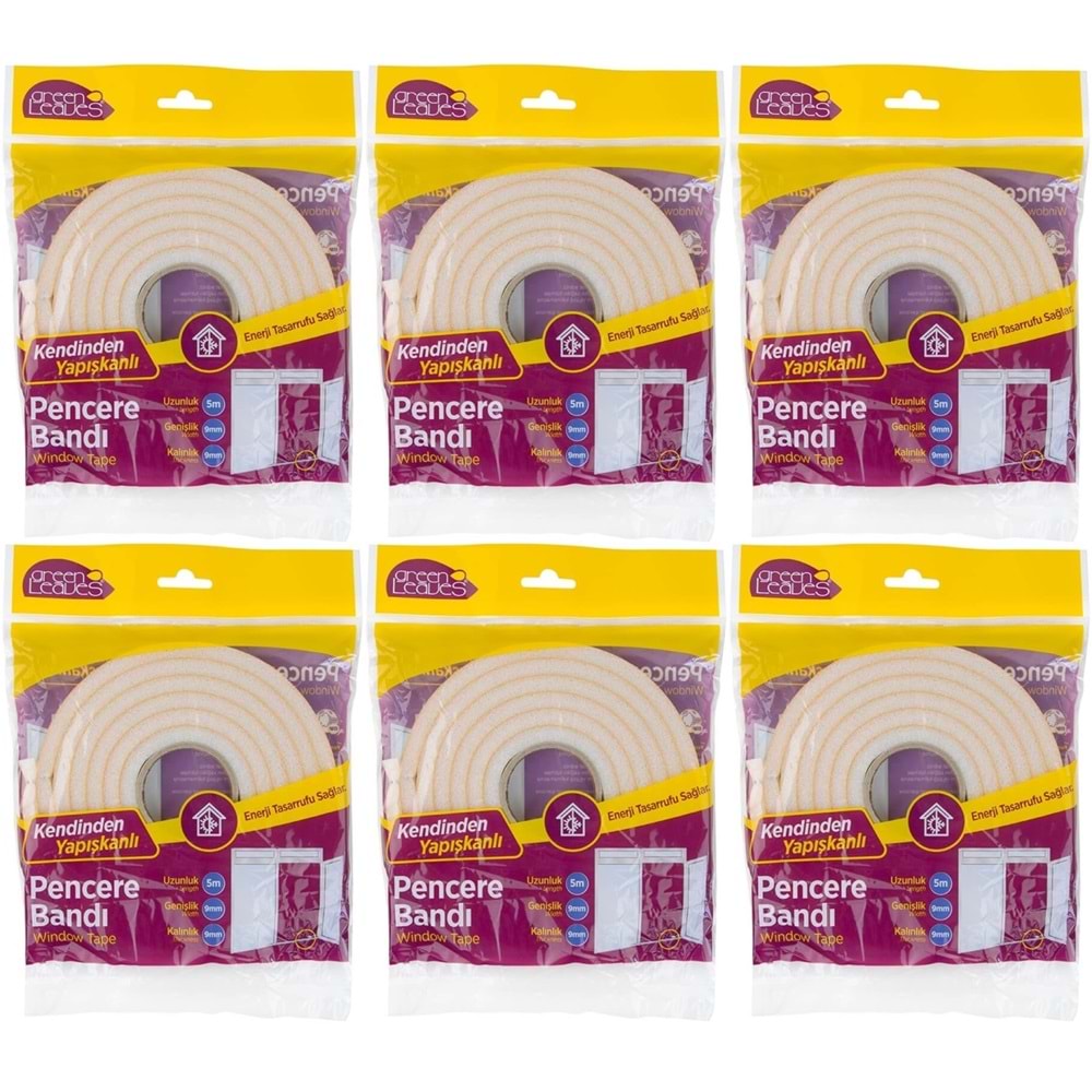 GreenLeaves Süngerli Pencere Bandı 5 Metre (6 Lı Set)