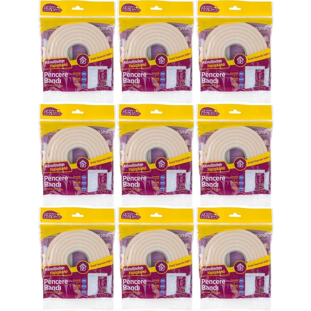 GreenLeaves Süngerli Pencere Bandı 5 Metre (9 Lu Set)