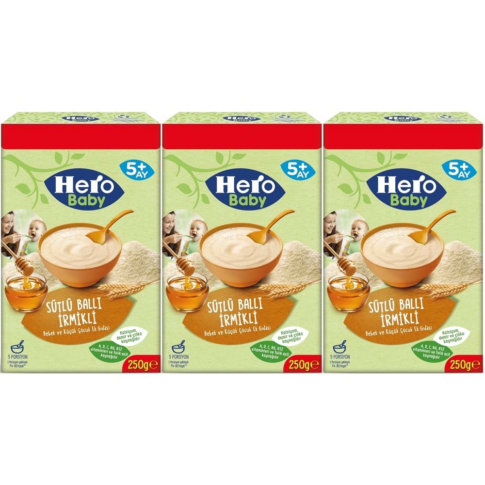 Hero Baby Kaşık Maması 250GR Sütlü Ballı İrmikli (Avantaj Pk) (3 Lü Set)