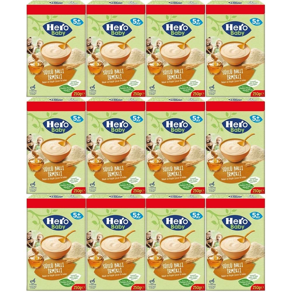 Hero Baby Kaşık Maması 250GR Sütlü Ballı İrmikli (Avantaj Pk) (12 Li Set)