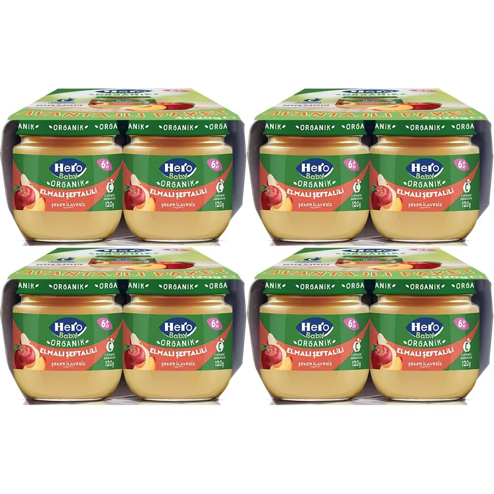 Hero Baby Kavanoz Maması 120GR Avantaj Pk (16 Lı Set) Elmalı Şeftalili (4PK*4)