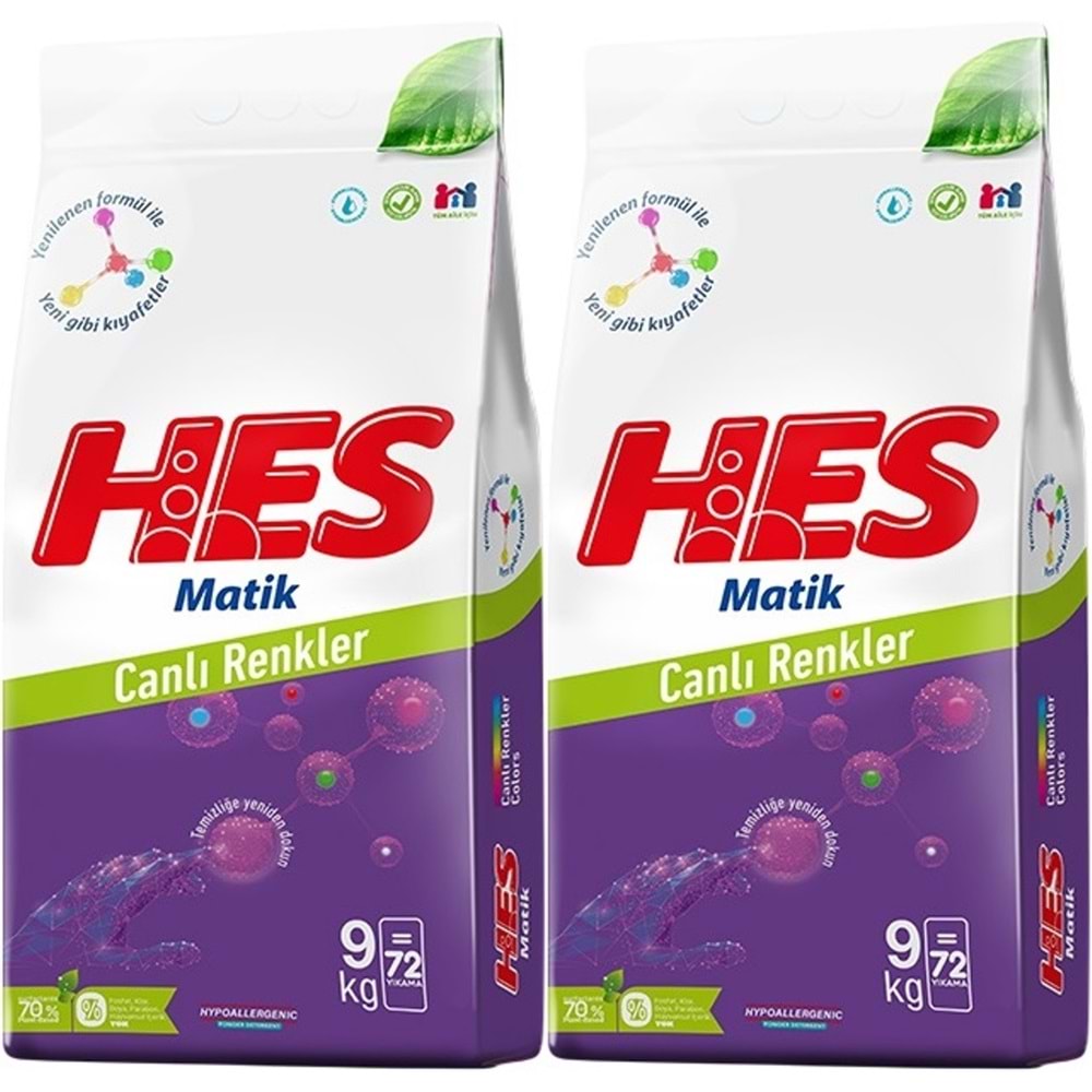 HES Matik Toz Çamaşır Deterjanı 18KG Color/Renkliler (144 Yıkama) (2PK*9KG)