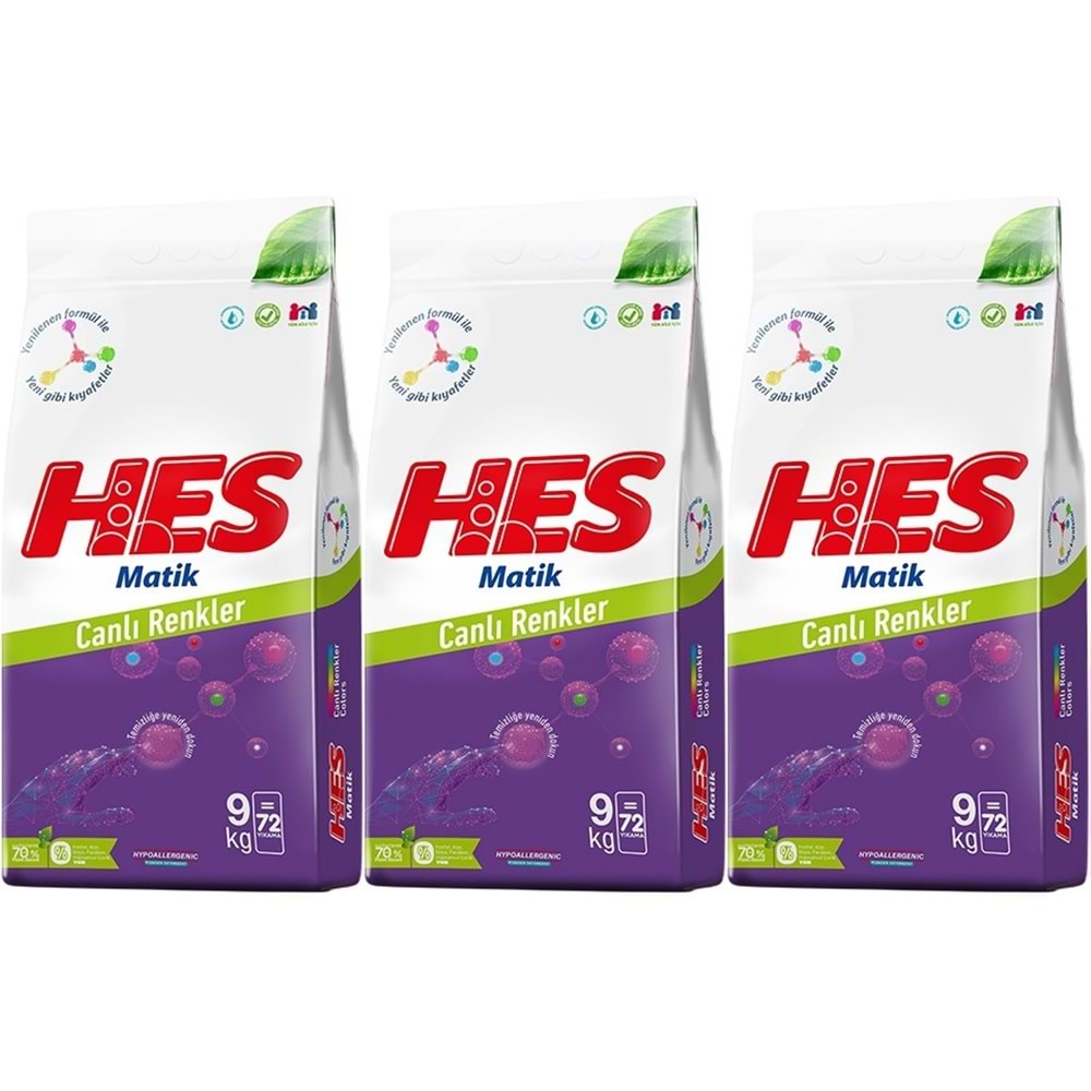 HES Matik Toz Çamaşır Deterjanı 27KG Color/Renkliler (216 Yıkama) (3PK*9KG)