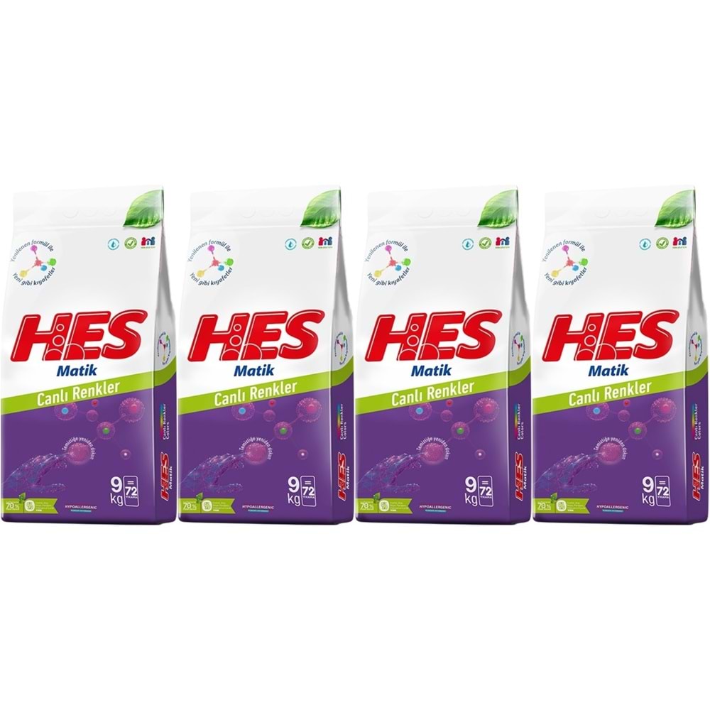 HES Matik Toz Çamaşır Deterjanı 36KG Color/Renkliler (288 Yıkama) (4PK*9KG)