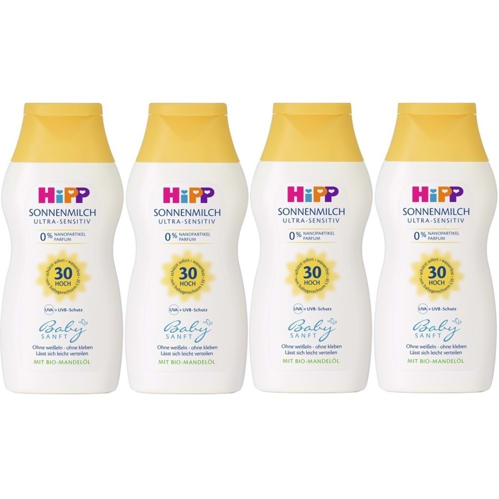 Hipp Babysanft Bebek Güneş Sütü 200Ml (30 Faktör) (4 Lü Set)