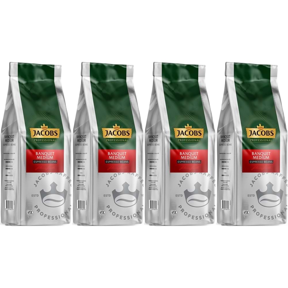 Jacobs Banquet Medium Çekirdek Kahve 1KG (Espresso Beans) (4 Lü Set)