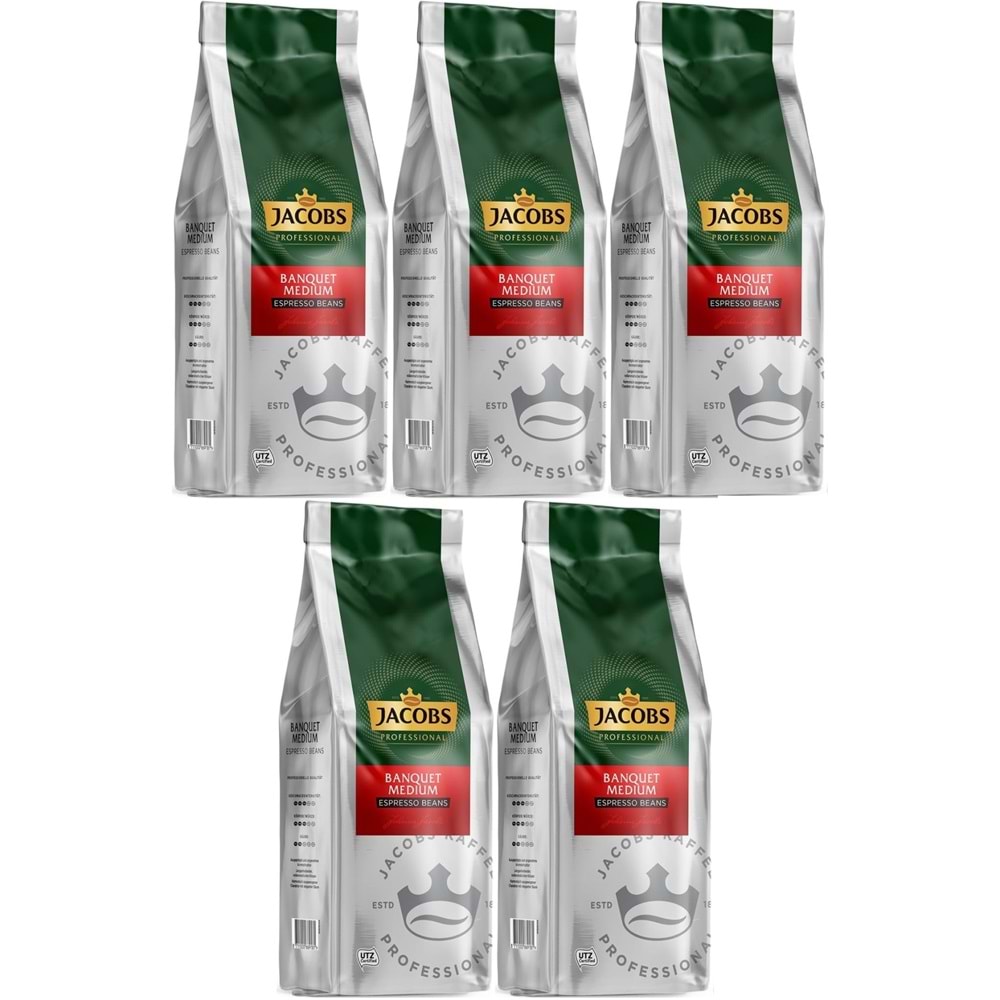Jacobs Banquet Medium Çekirdek Kahve 1KG (Espresso Beans) (5 Li Set)