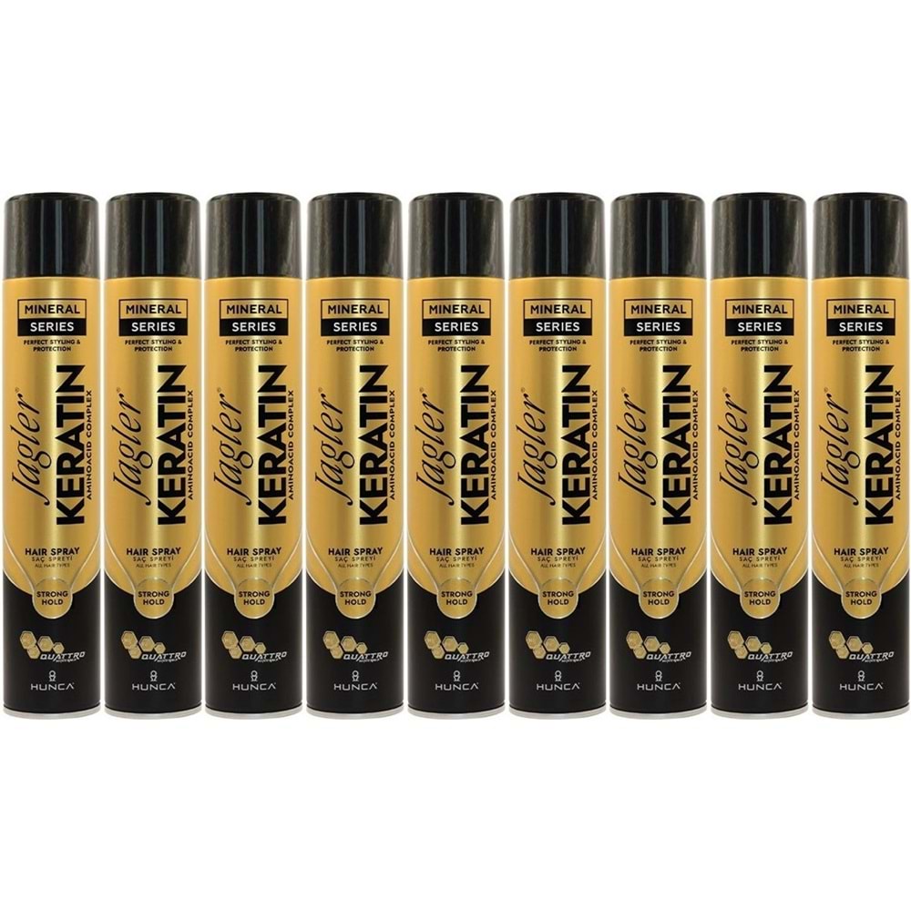 Jagler Saç Spreyi 400ML Keratinli Keratin Strong Hold - Minarelli - Ekstra Sert (9 Lu Set)