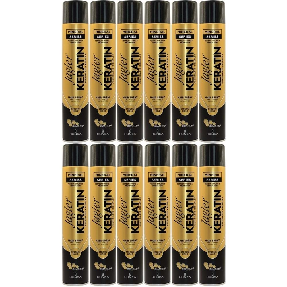 Jagler Saç Spreyi 400ML Keratinli Keratin Strong Hold - Minarelli - Ekstra Sert (12 Li Set)
